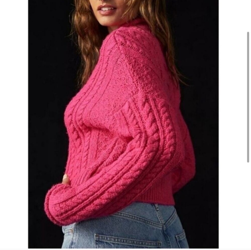 Pilcro Anthropologie Women's Pink Mock-Neck Cable-Knit Sweater Size XS - Picture 3 of 11